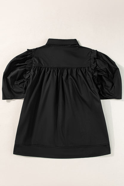 Ruffle Puff Sleeve Buttoned Shirt