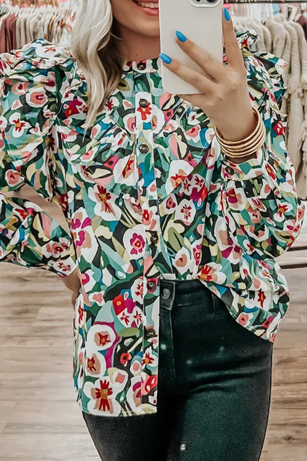 Floral Ruffle Long Sleeve Shirt