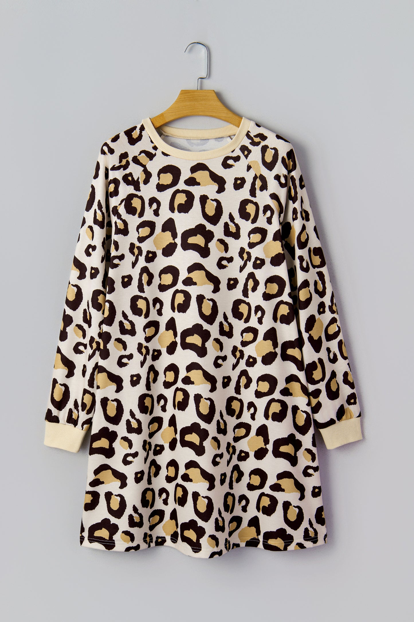 Leopard Long Sleeve T-Shirt Dress w/ Pockets