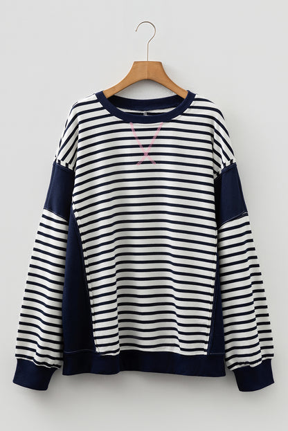 Plus Size Stripe Colorblock Patchwork Long Sleeve Sweatshirt