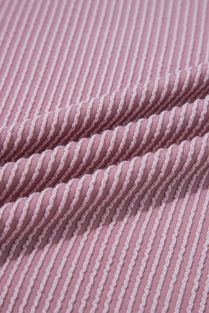 Plus Size Solid Corded Knit V-Neck T-Shirt