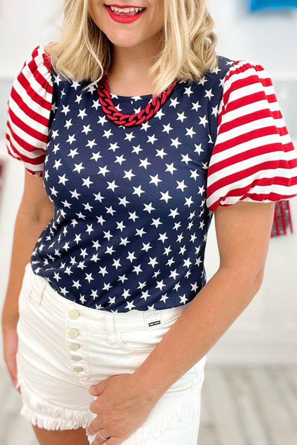 Stars and Stripes Puff Sleeve T-Shirt