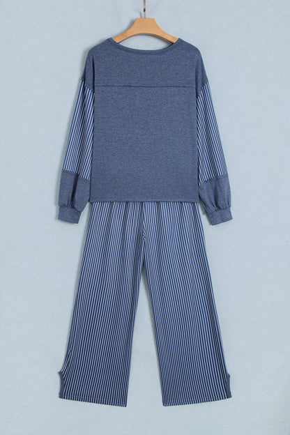 Stripe Patchwork Raw Seam Top & Pants Set