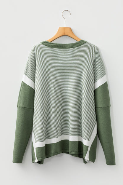 Stripe Colorblock Patchwork Dolman Sleeve Sweater