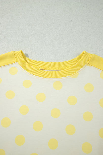 Polka Dot Colorblock Patchwork Top and Wide Leg Pants Set