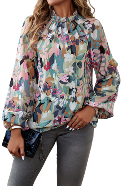 Floral Frilled Mock Neck Blouse