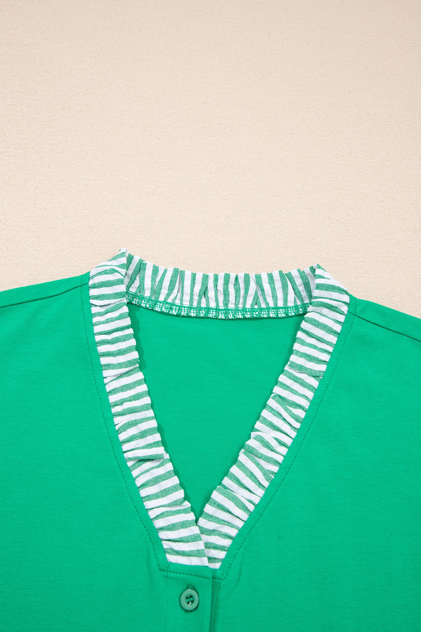 Plus Size Stripe Trim Ruffle Sleeve V-Neck Blouse