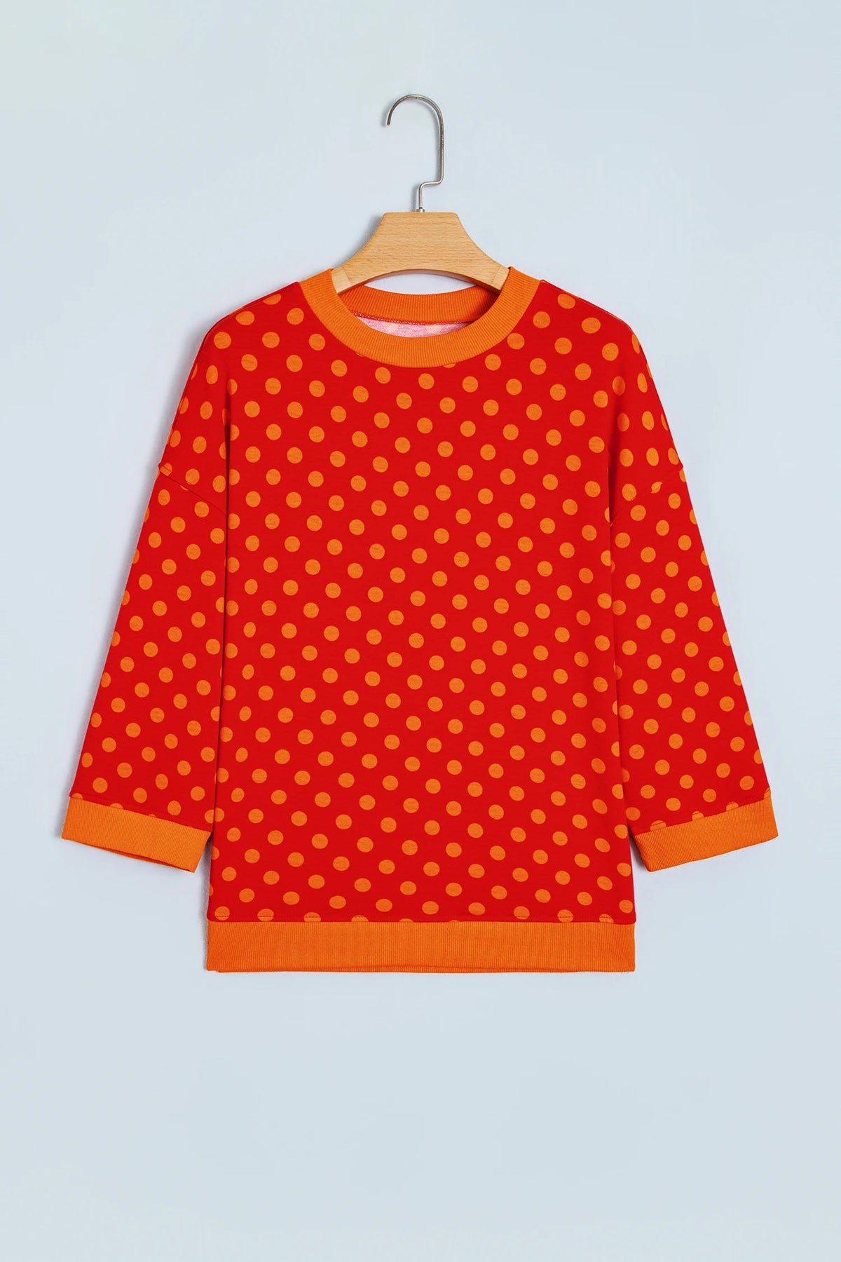 Polka Dot Contrast Trim 3/4 Sleeve Top