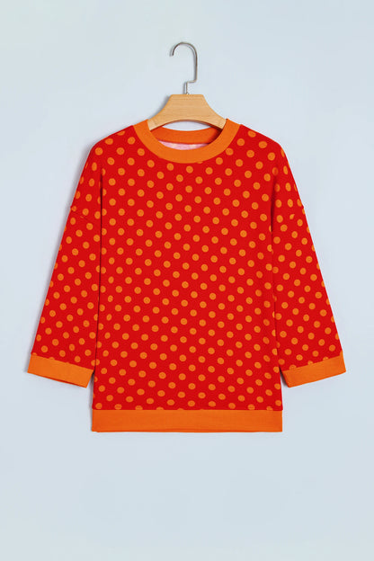 Polka Dot Contrast Trim 3/4 Sleeve Top