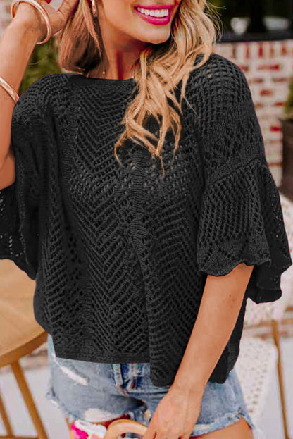 Pointelle Knit Scallop Edge Top