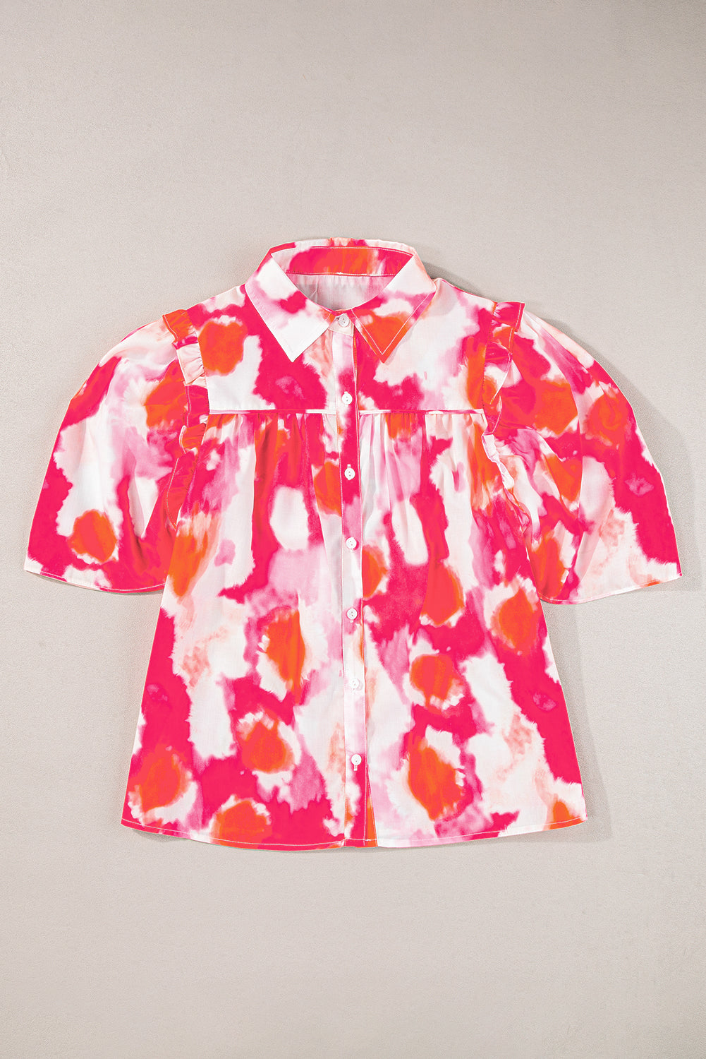 Abstract Ruffle 3/4 Sleeve Shirt