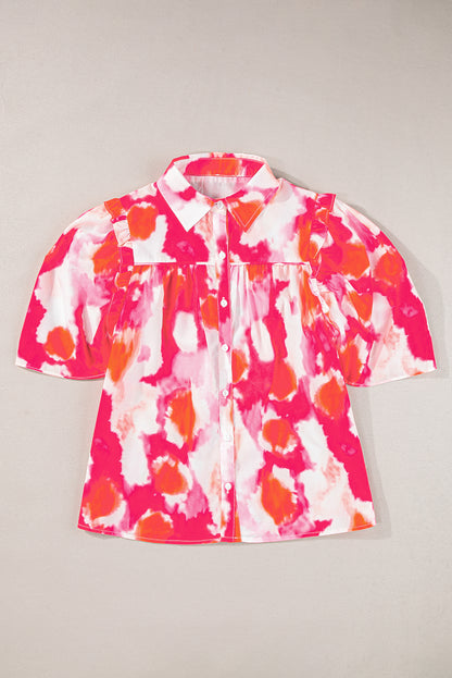 Abstract Ruffle 3/4 Sleeve Shirt