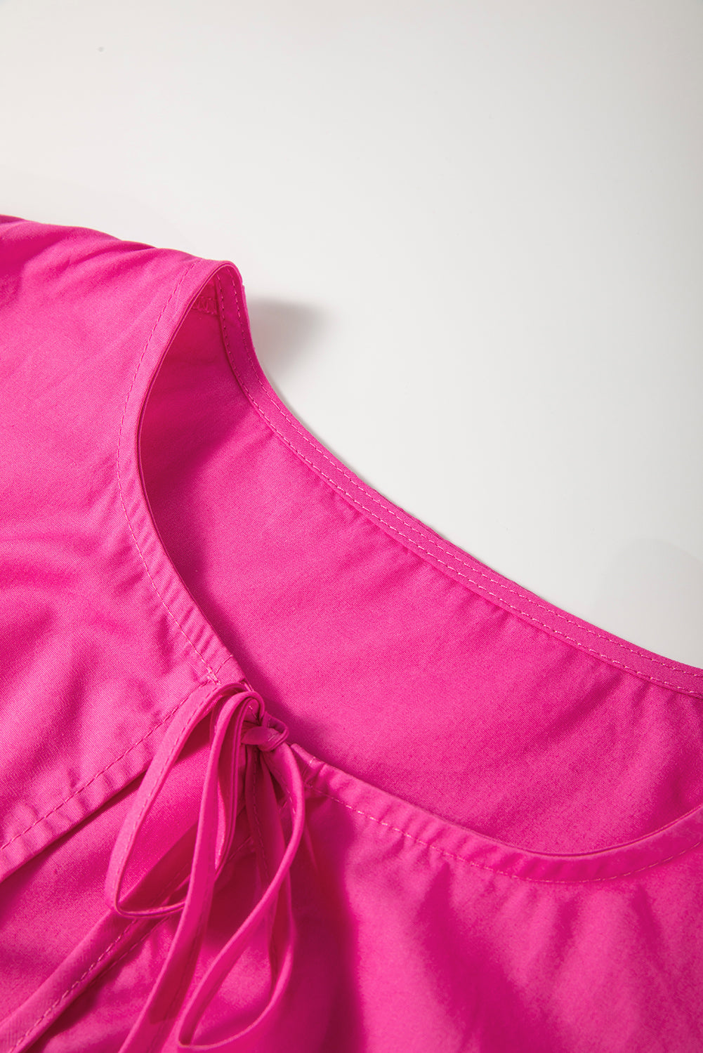 Solid Puff Sleeve Bow Tie Front Mini Dress