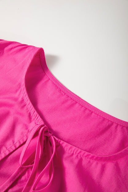 Solid Puff Sleeve Bow Tie Front Mini Dress