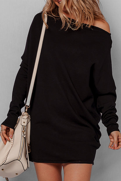 Solid Asymmetric Neck Sweater Mini Dress