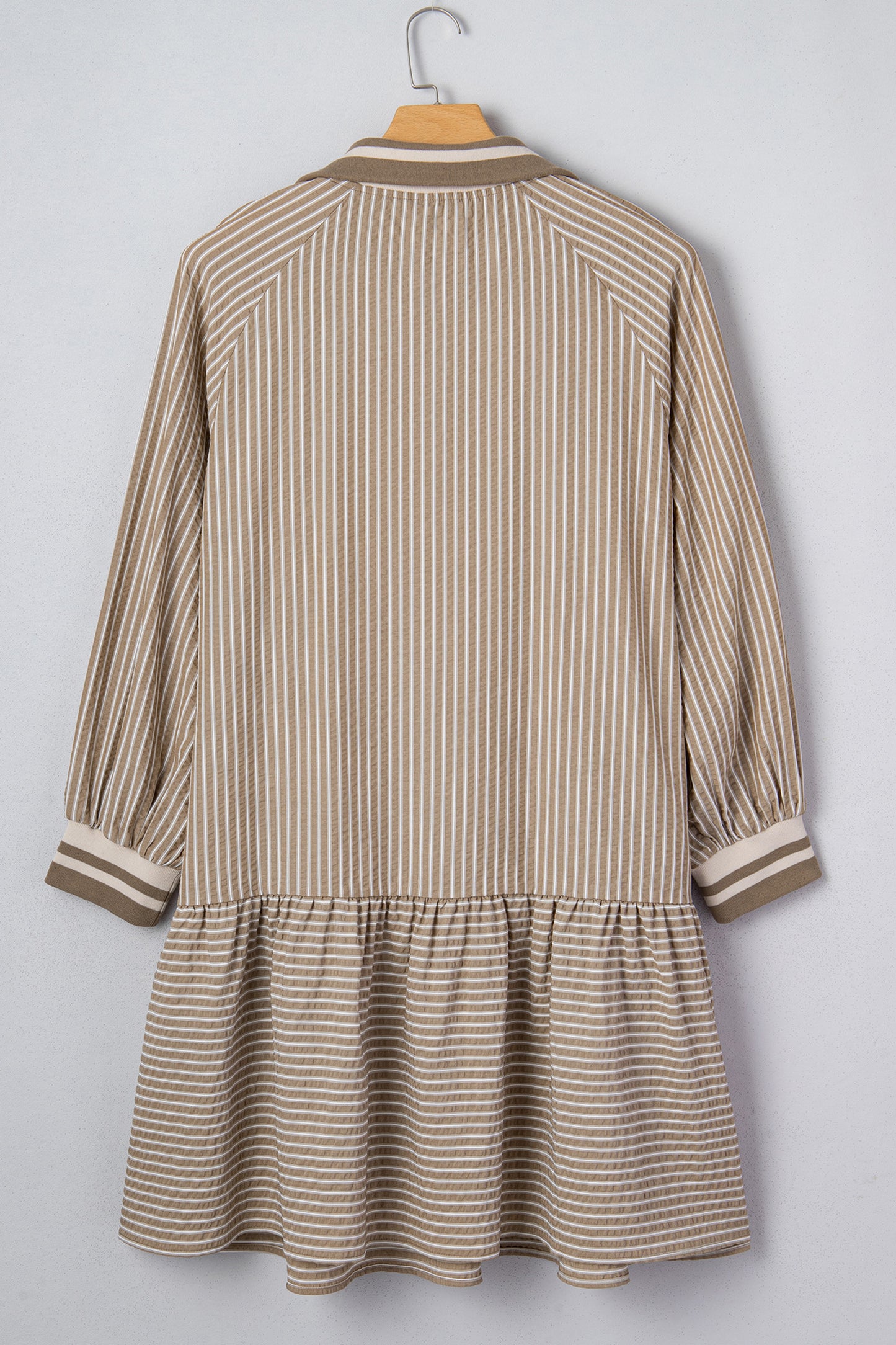 Plus Size Stripe Zip-Up Collared Mini Dress