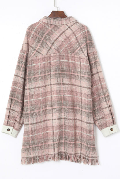 Plus Size Plaid Tweed Buttoned Coat