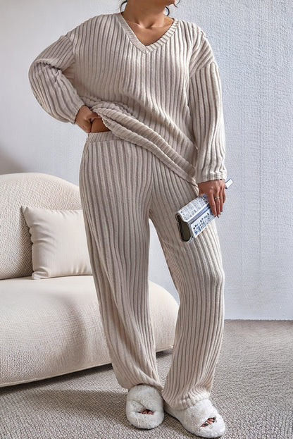 Ribbed Pullover and Pants Set Plus Size