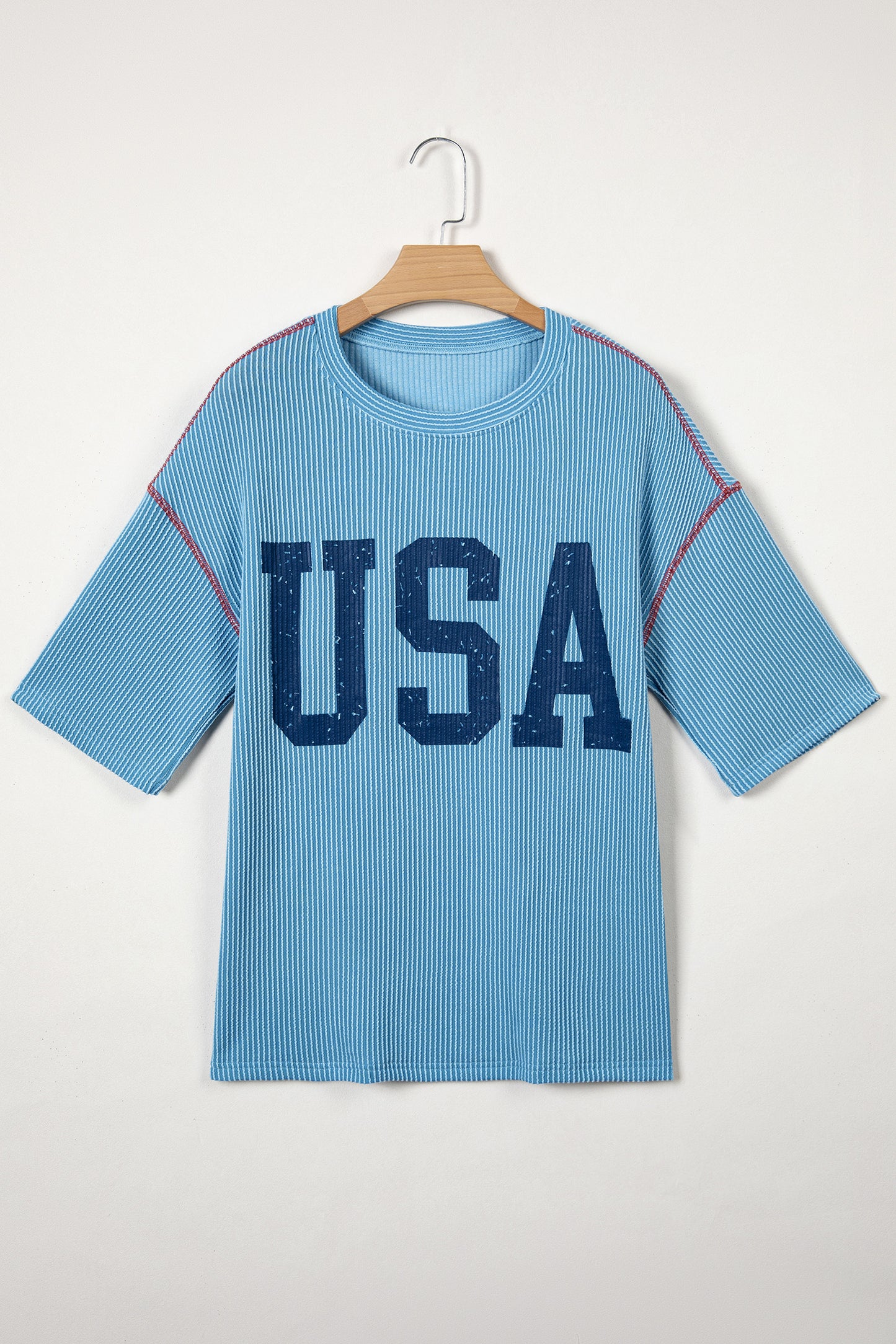 USA Corded Knit Short Sleeve Graphic Top