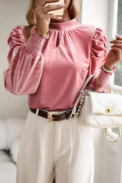 Velvet Puff Sleeve Blouse