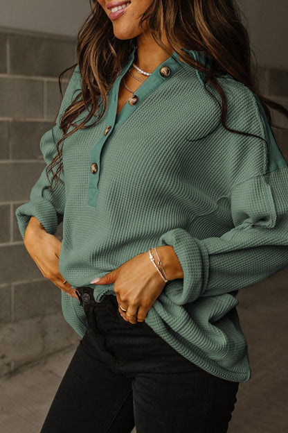 Waffle Long Sleeve Collar Top