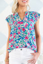 Artsy Floral Pleated Sleeve Top