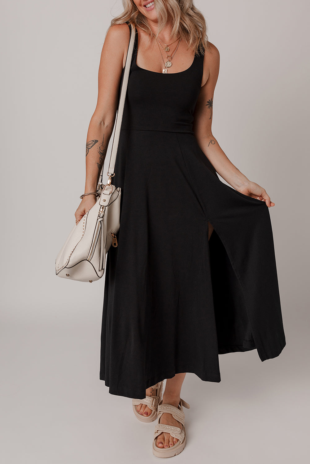 Sleeveless Flared Slit Midi Dress