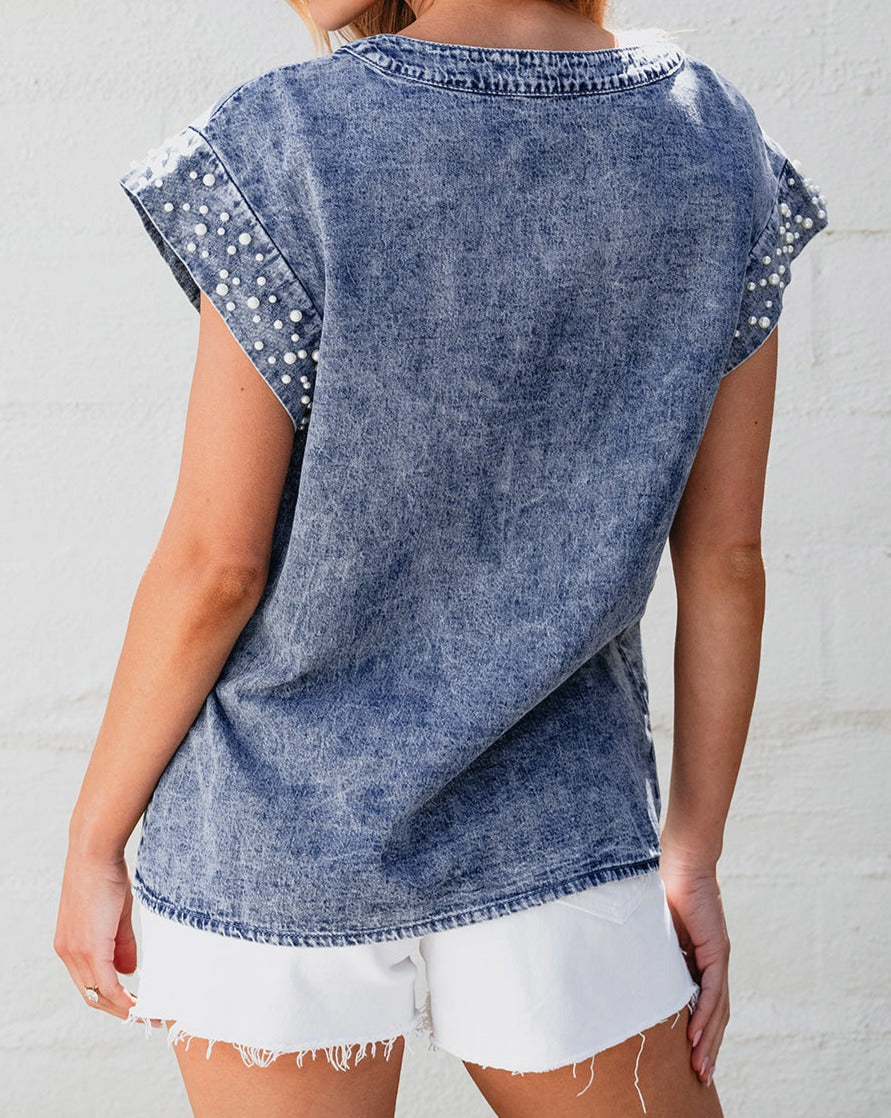 Denim Pearl Acid Wash Top