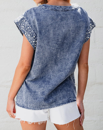 Denim Pearl Acid Wash Top