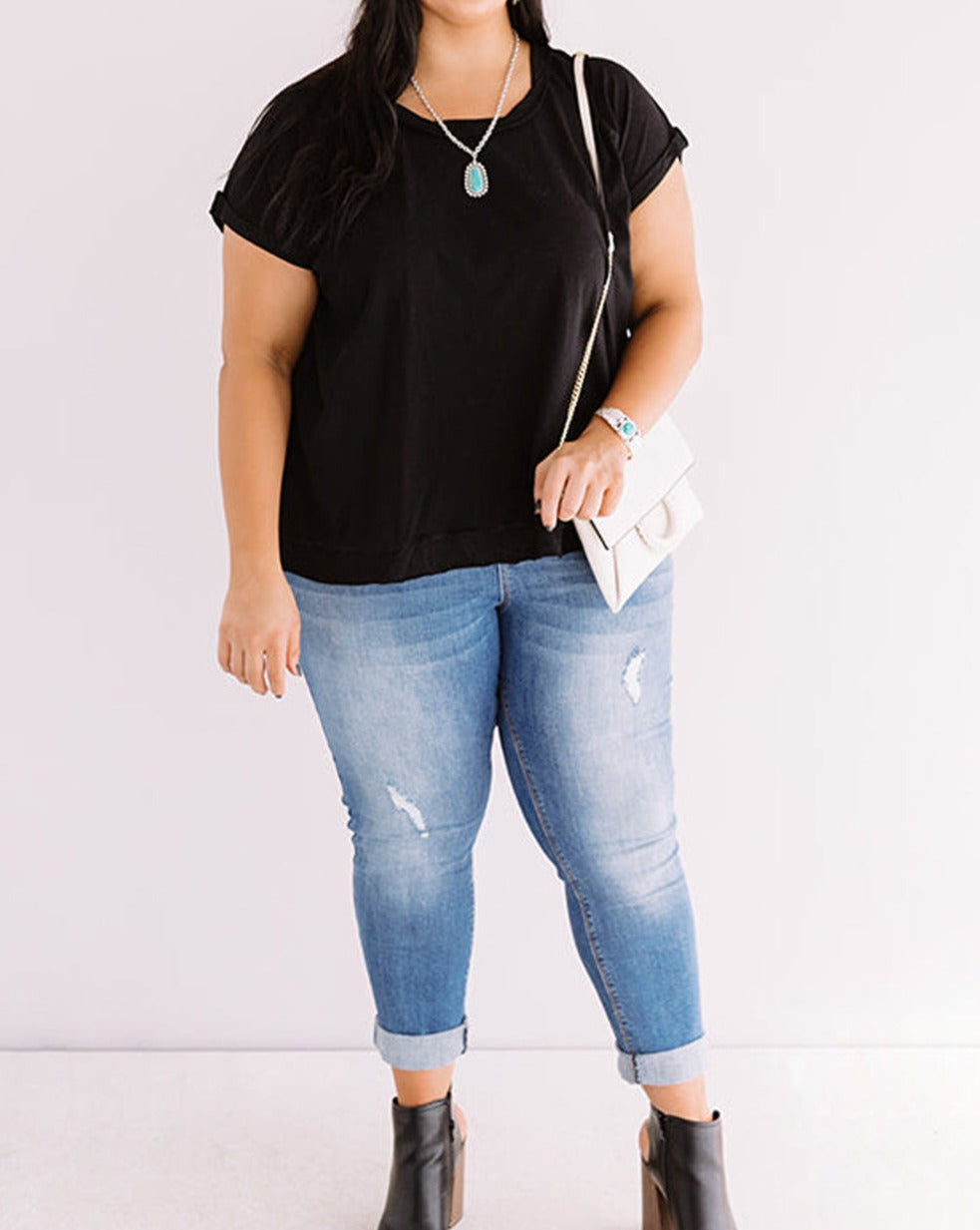 Cheetah Colorblock Rolled Cuff T-Shirt Plus Size