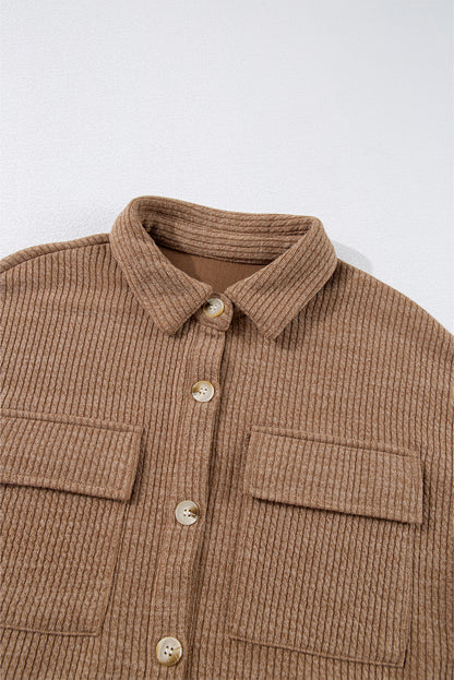 Solid Corduroy Button-Up Long Sleeve Jacket