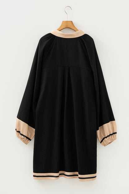 Plus Size Colorblock Stripe Trim V-Neck Dress