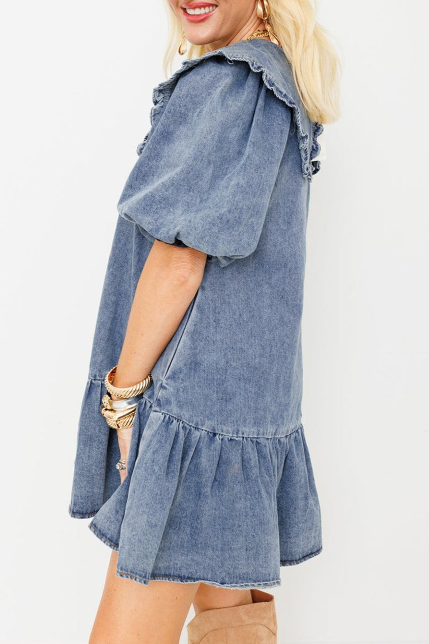 Denim Ruffle Collar Mini Dress