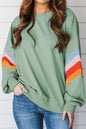 Rainbow Stripe Sleeve Crew Neck Sweatshirt