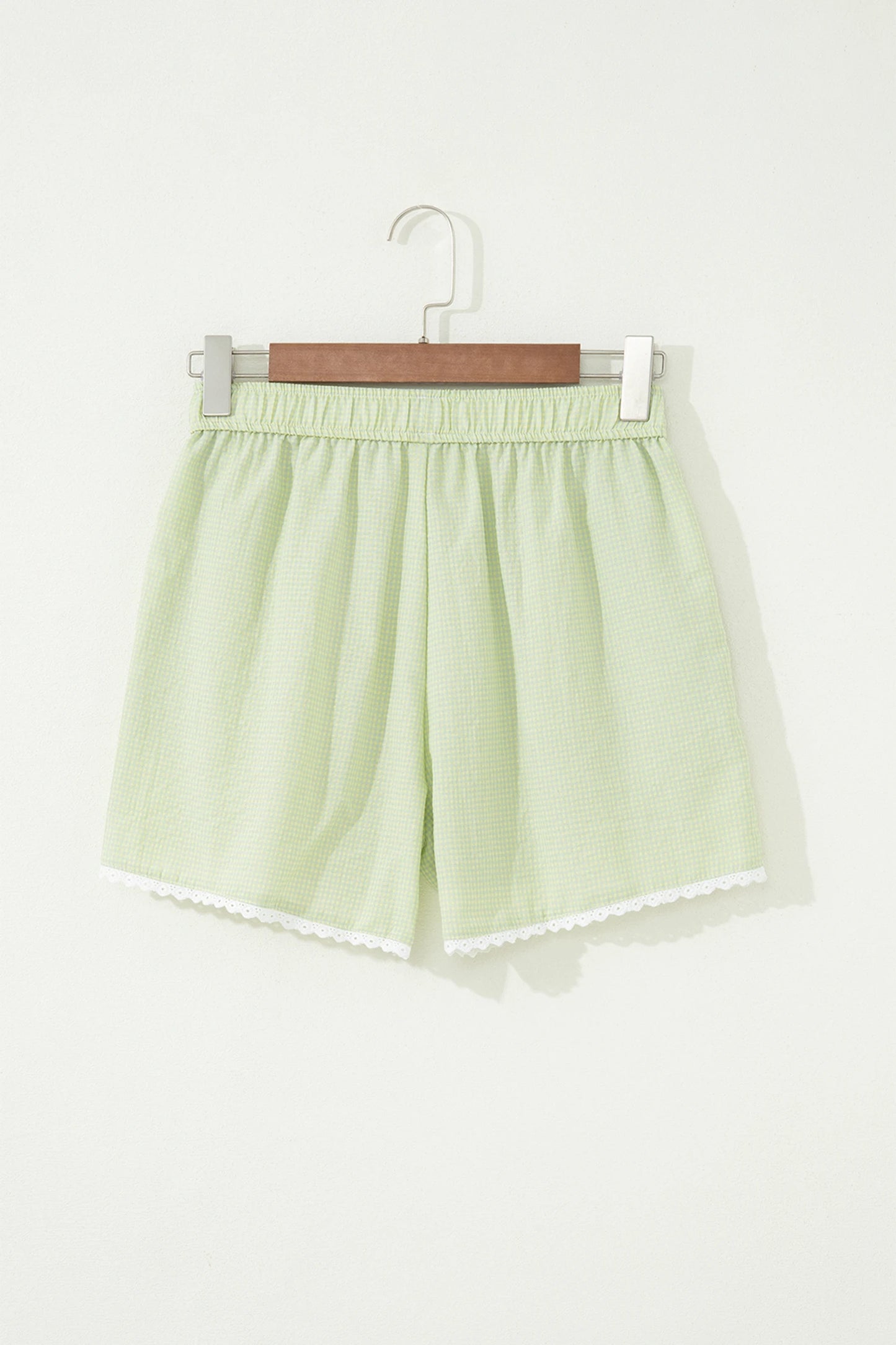 Gingham Plaid Button Lace Trim Boxer Shorts