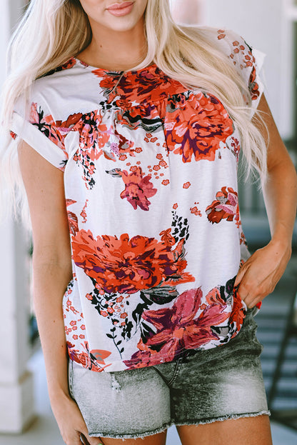 Floral Rolled Short Sleeve Blouse