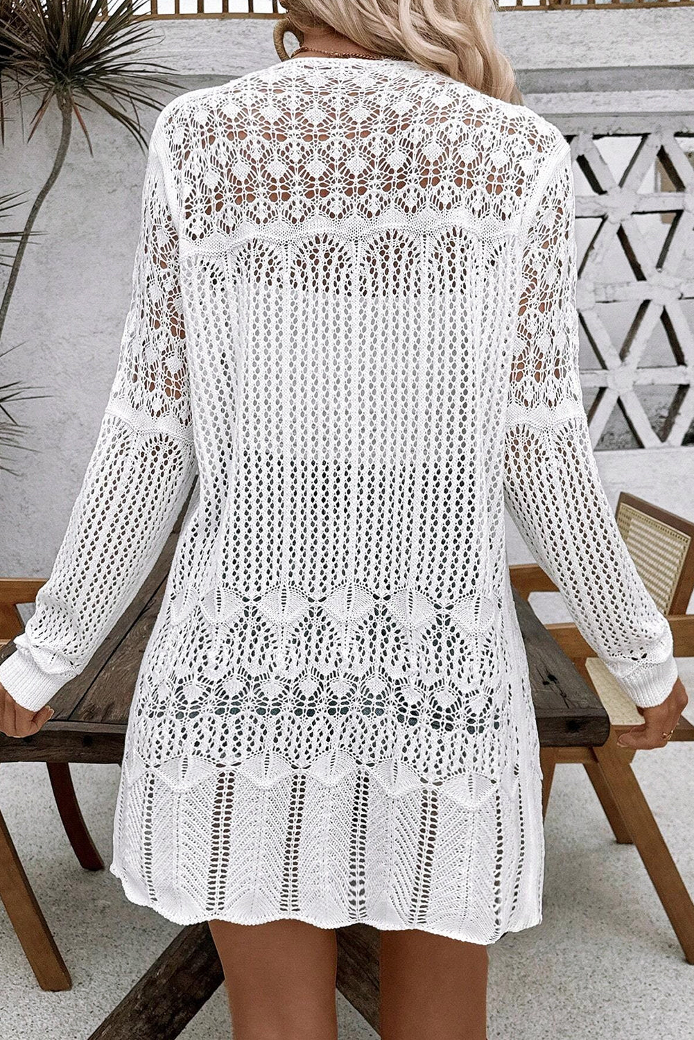 Crochet Hollowed Open Front Cardigan