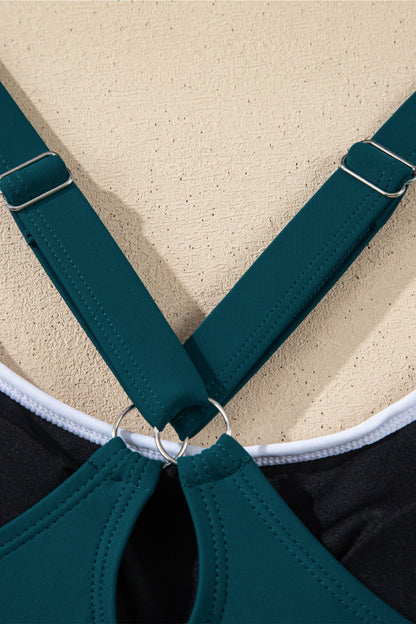 Contrast Trim Ruffle High Waist Swim Dress