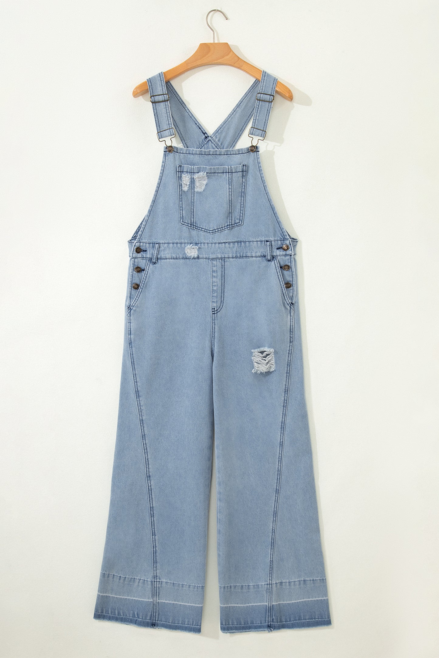 Distressed Denim Adjustable Straps Overall Jumpsuit