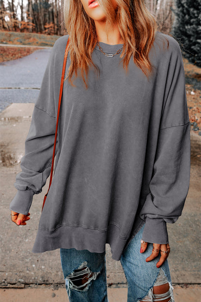 Ribbed Trim Drop Shoulder Sweatshirt