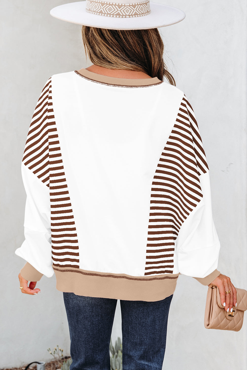 Stripe Colorblock Patchwork Contrast Stitch Sweatshirt