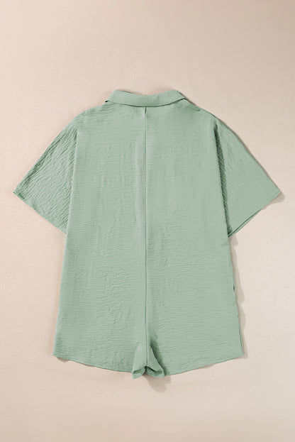 Half Button Collared Loose Romper w/ Pockets