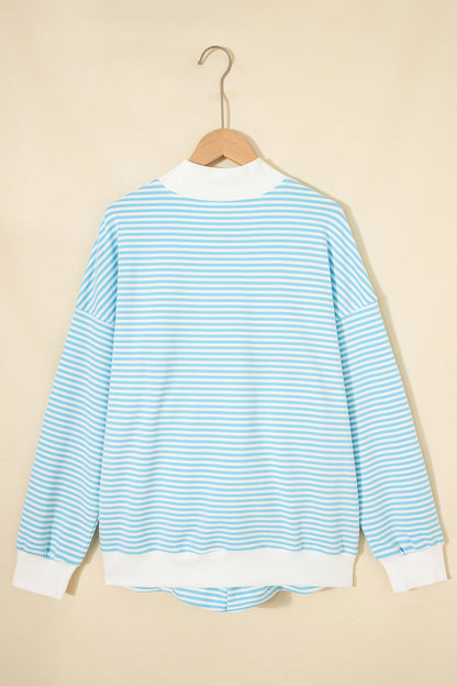 Stripe Oversized Mock Neck Sweatshirt & Shorts Set