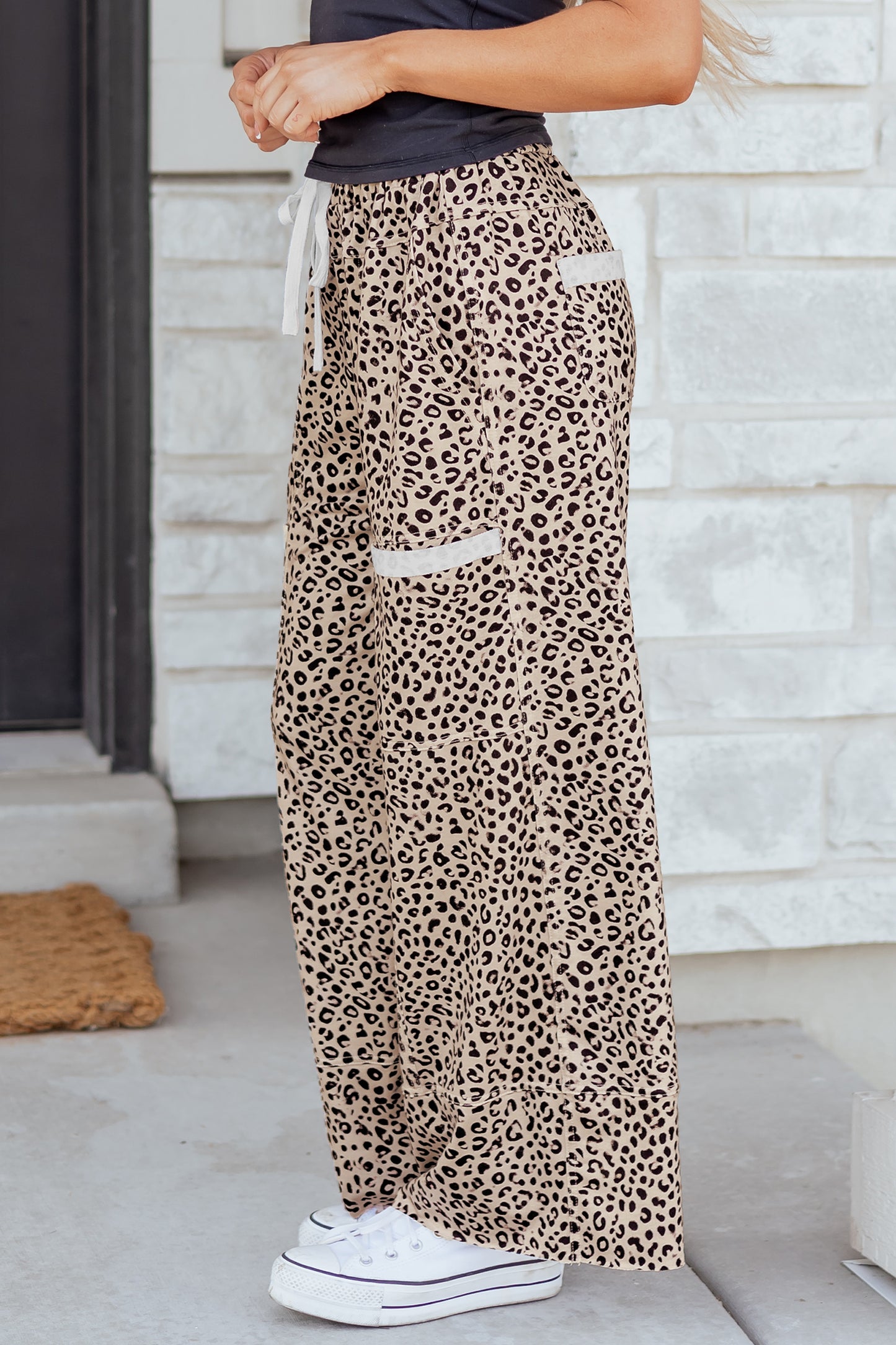 Leopard Terry Knit Wide Leg Pants