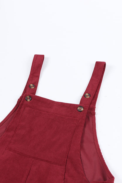 Solid Corduroy Front Bib Pocket Wide Leg Overalls