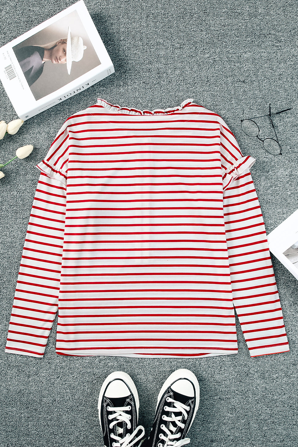 Stripe Ruffle Long Sleeve Top