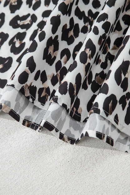 Plus Size Leopard Contrast Trim Half Button Top