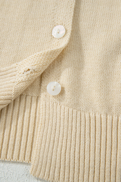 Solid Button-Front Rolled Hem Sweater Top