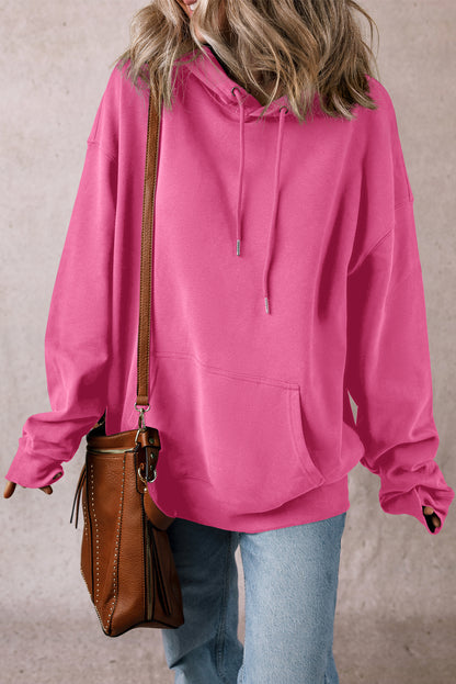 Solid Kangaroo Pocket Drawstring Hoodie