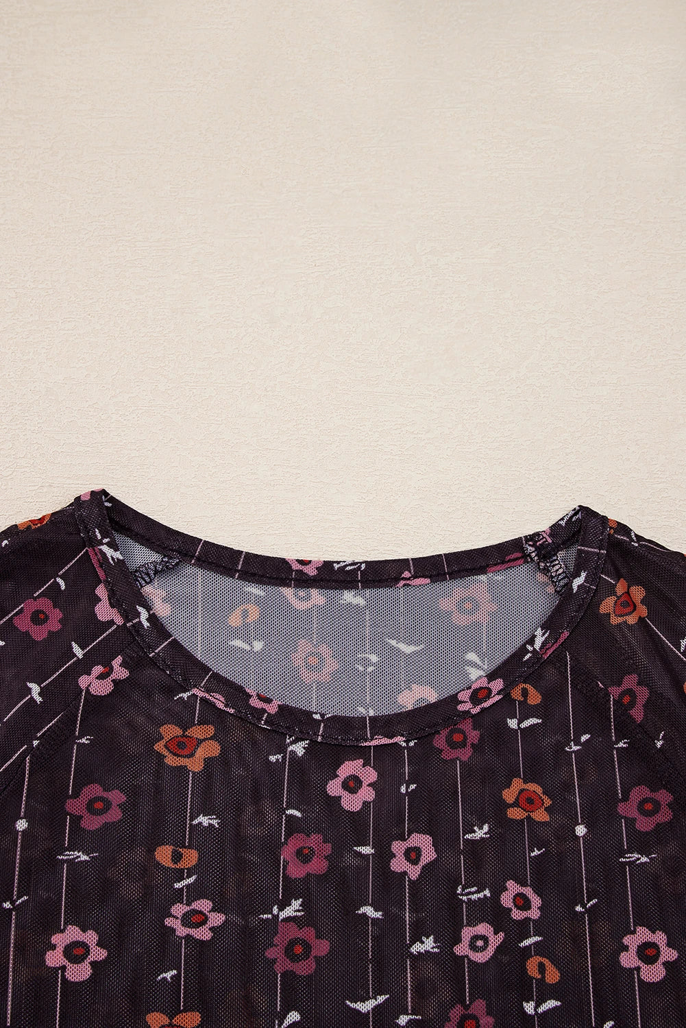 Floral Smock Cuff Mesh Slim Fit Bodysuit